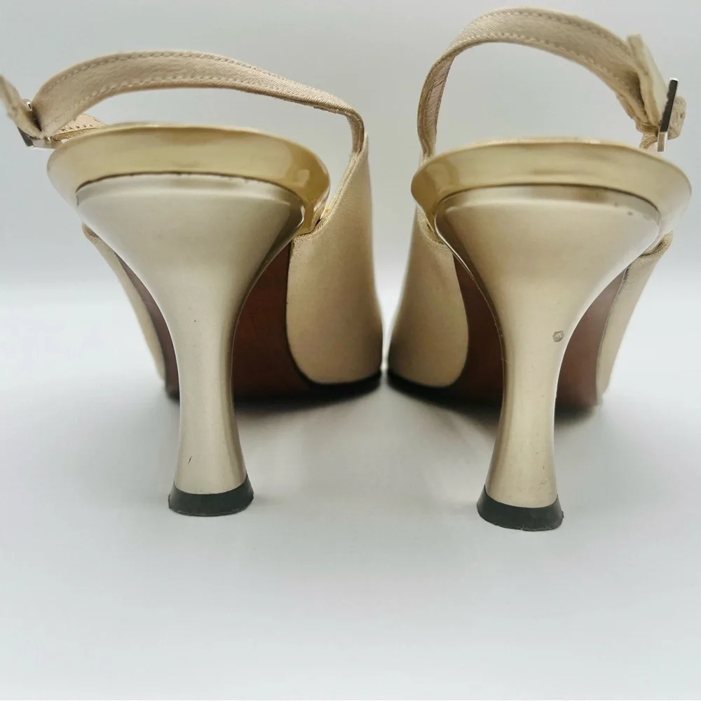 STUART WEITZMAN GOLD PUMP HEELS OPEN TOE SANDALS SLING BACK ADJUSTABLE STRAP 7M - Picture 12 of 14
